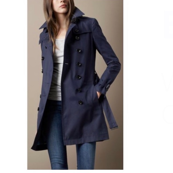 Burberry Poplin Belted Trench Coat Navy 